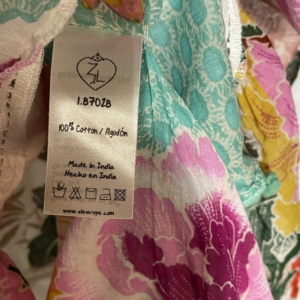 Z&L Floral Lace-Up Pom Pom Swim Caftan Coverup - White with Pink & Mint - Picture 3 of 14